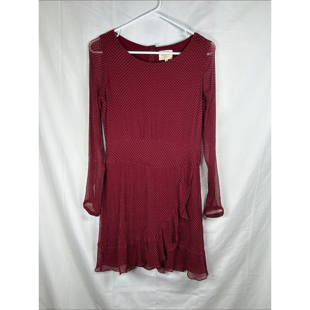 Sezane Silk Faux Wrap Mini Dress Women’s Size 6 Burgundy Red Polka Dot